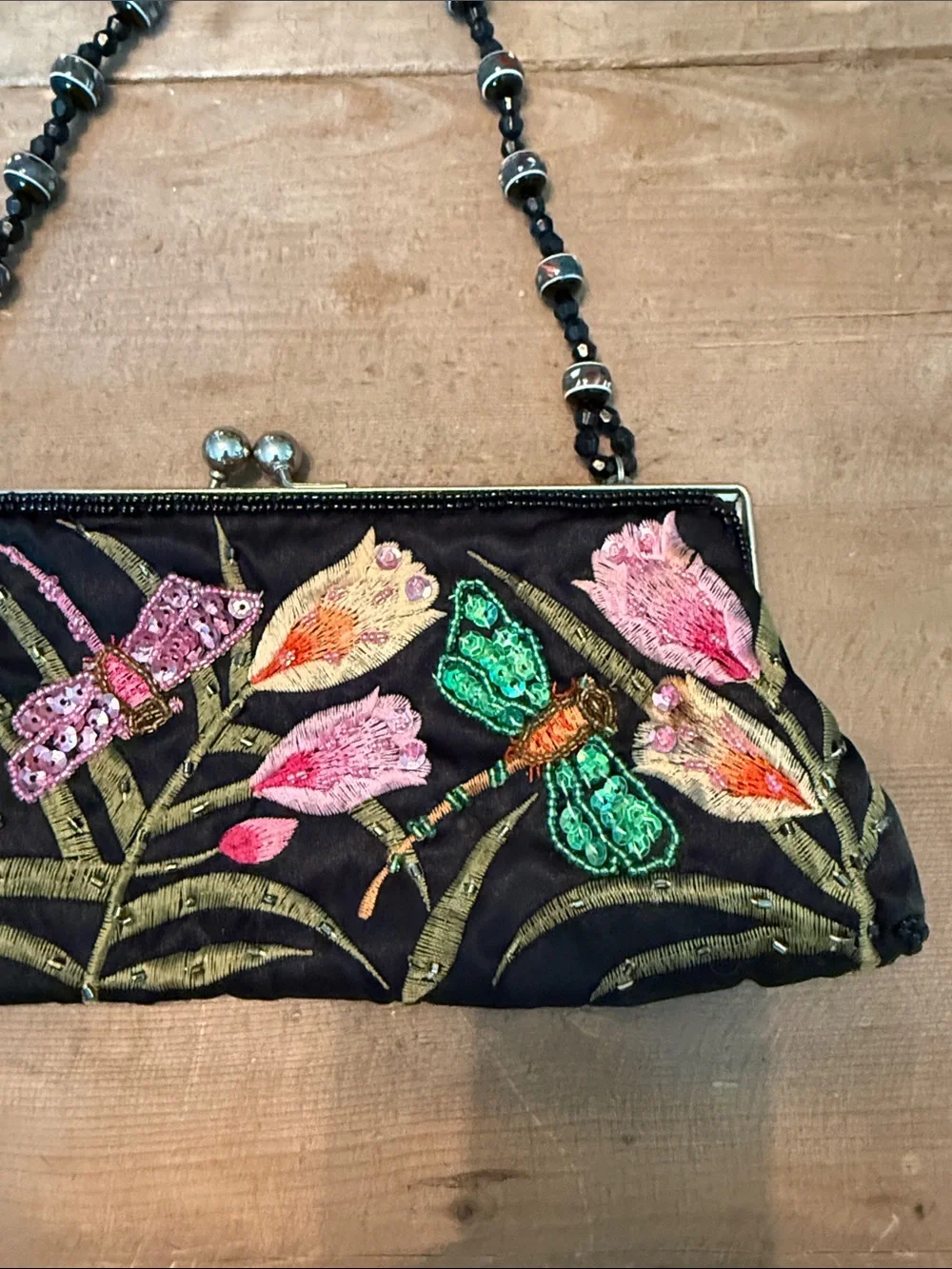 Embroidered Dragonfly Evening Clutch - Black - Picture 5 of 9